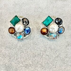 Vintage Signed Sarah Coventry 1961 Happy Collection Multicolor Gemstone Earrings